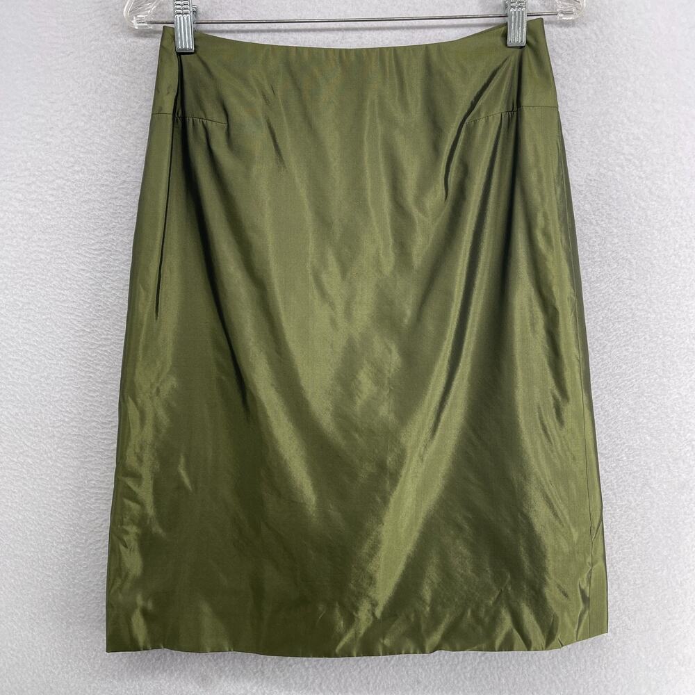 BERGDORF GOODMAN Skirt 36 Rene Lezard Silk Satin Straight Pencil Lined Green